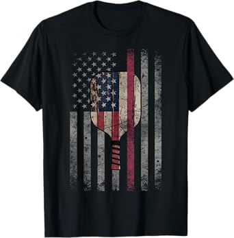 Vintage American Flag Pickleball Funny Pickleball T-Shirt