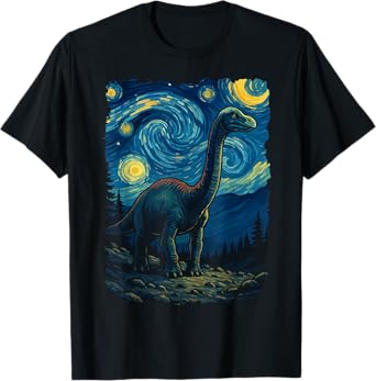 Brachiosaurus Dinosaur Prehistoric Starry Night Van Gogh Art T-Shirt