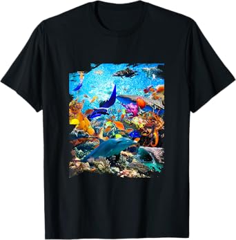 Ocean Dolphin Shark Turtle Coral Sea Fish Orca Whale Reef T-Shirt