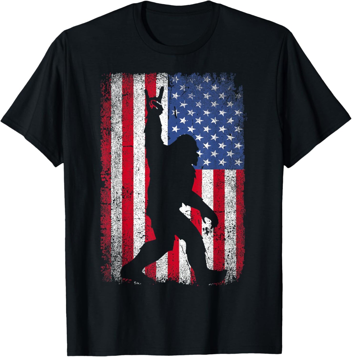 Rock On Bigfoot Sasquatch Loves Patriot American Flag USA T-Shirt