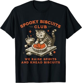 Spooky Biscuits Club Cat, Funny Halloween Baking Tee T-Shirt