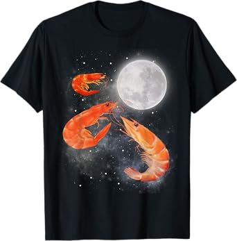 Three Shrimp Moon Howling at the Moon Funny Prawn Meme T-Shirt