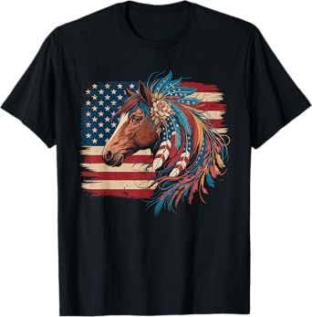 American Flag Horse Riding Tshirt Women Country Patriot USA T-Shirt