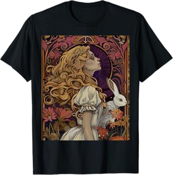 Alice in Wonderland Rabbit Fantasy Novel Vintage Art Nouveau T-Shirt