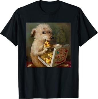 Cute Dog Eating Pizza Funny Pet Lover T-Shirt for Men Women