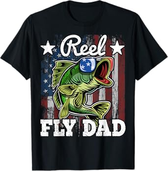 Reel Fly Dad Fishing American Flag Funny Father's Day Gift Men T-Shirt