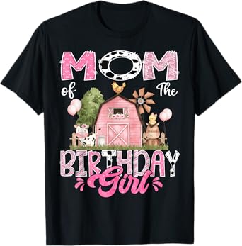 Mom Of The Birthday Girl 1St Birthday Pink Cow Farm T-Shirt