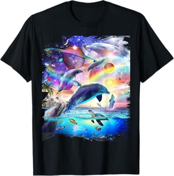 Space Dolphin Galaxy Dolphins Rainbow T-Shirt