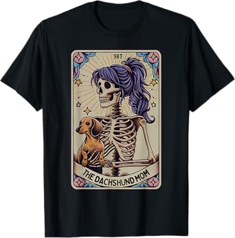 Dachshund Mom Tarot Card Skeleton Halloween Witchy Vibes T-Shirt