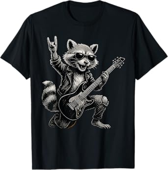 Retro Raccoon Rock Music Gift Men Kids Women Funny Raccoon T-Shirt