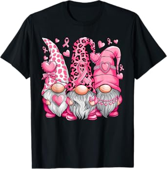 In October We Wear Pink Ribbon Gnomes Women Breast Cancer T-Shirt