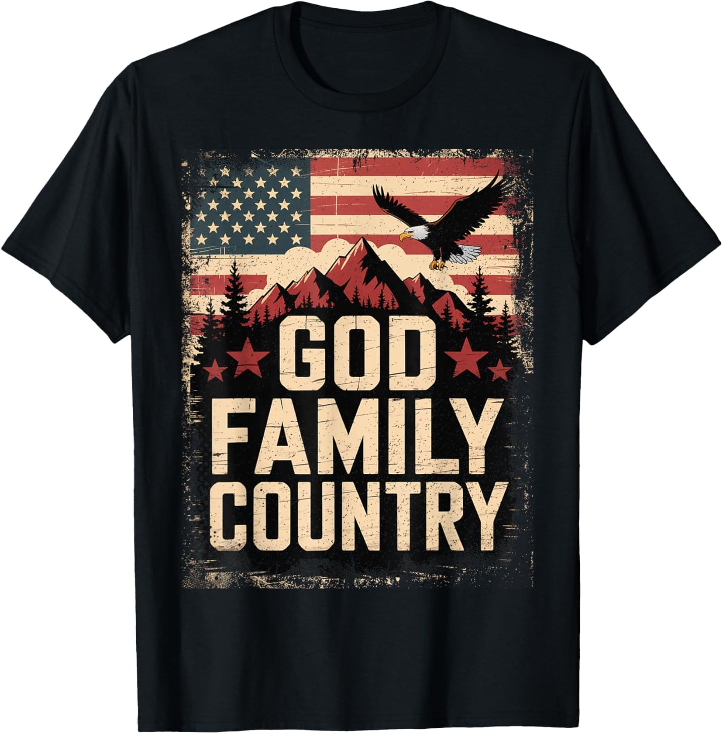 God Family Country with American Flag, Mountains and Eagle T-Shirt