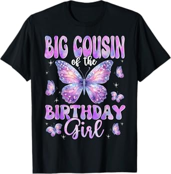 Big Cousin Of The Birthday Girl Butterfly Family Matching T-Shirt