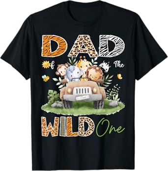 Dad of the Wild One 1St Birthday Safari Animals Truck T-Shirt