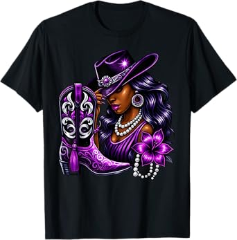 Purple Black Cowgirl Western Rodeo Melanin Black History T-Shirt