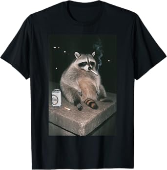 Grumpy Raccoon Beer Cigarette Lo-Fi Meme Art T-Shirt