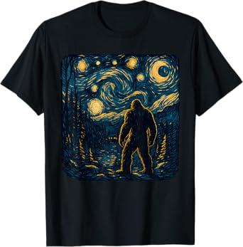 Bigfoot Starry Night Van Gogh Bigfoot Lover For Mom Dad Kids T-Shirt