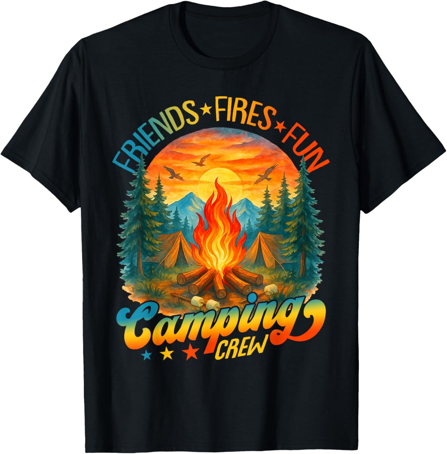 Fires Friends Fun Camping Crew Summer Camp Campfire Vacation T-Shirt