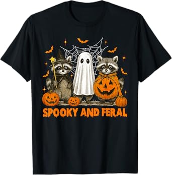 Spooky And Feral Halloween Cute Ghost Raccoon Trick Or Treat T-Shirt