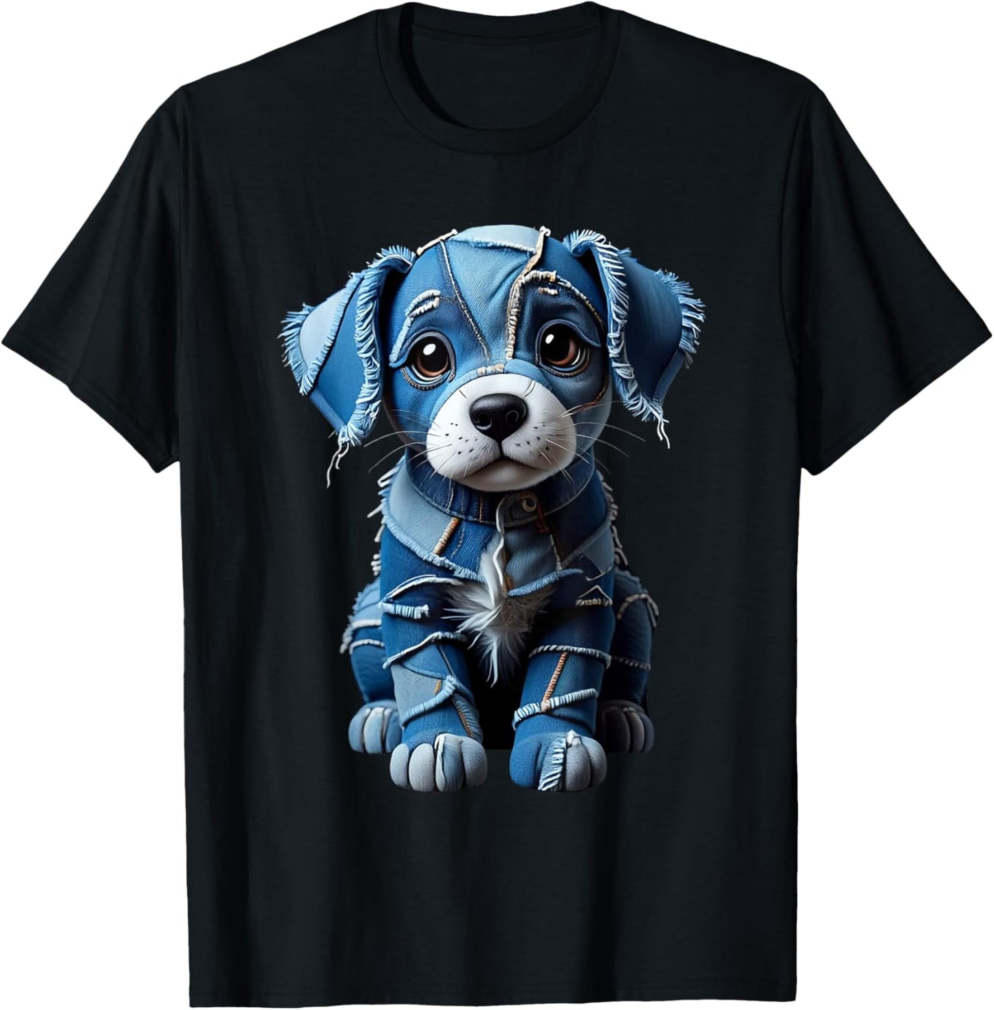 funny denim patch animal dog print patchwork art T-Shirt