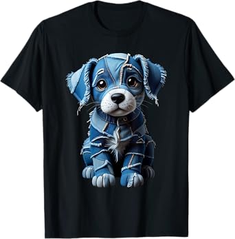 funny denim patch animal dog print patchwork art humor T-Shirt
