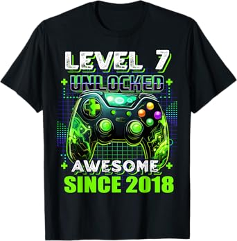7th Birthday Boy Level 7 Gamer 7 Year Video Game Party T-Shirt