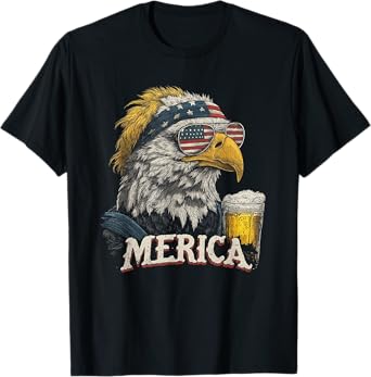Beer Drinking - Patriotic USA 4th of July American Flag T-Shirt