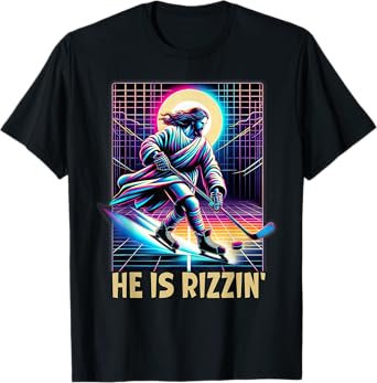 He Is Rizzin Christian Ice Hockey Lover Jesus Meme Religious T-Shirt