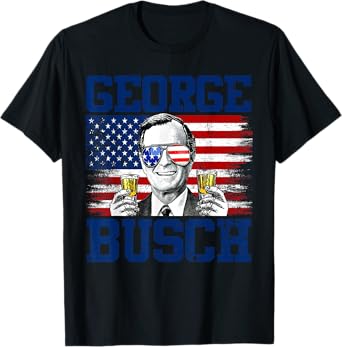 George 43rd President Drinking Beer Party USA Flag July 4th T-Shirt