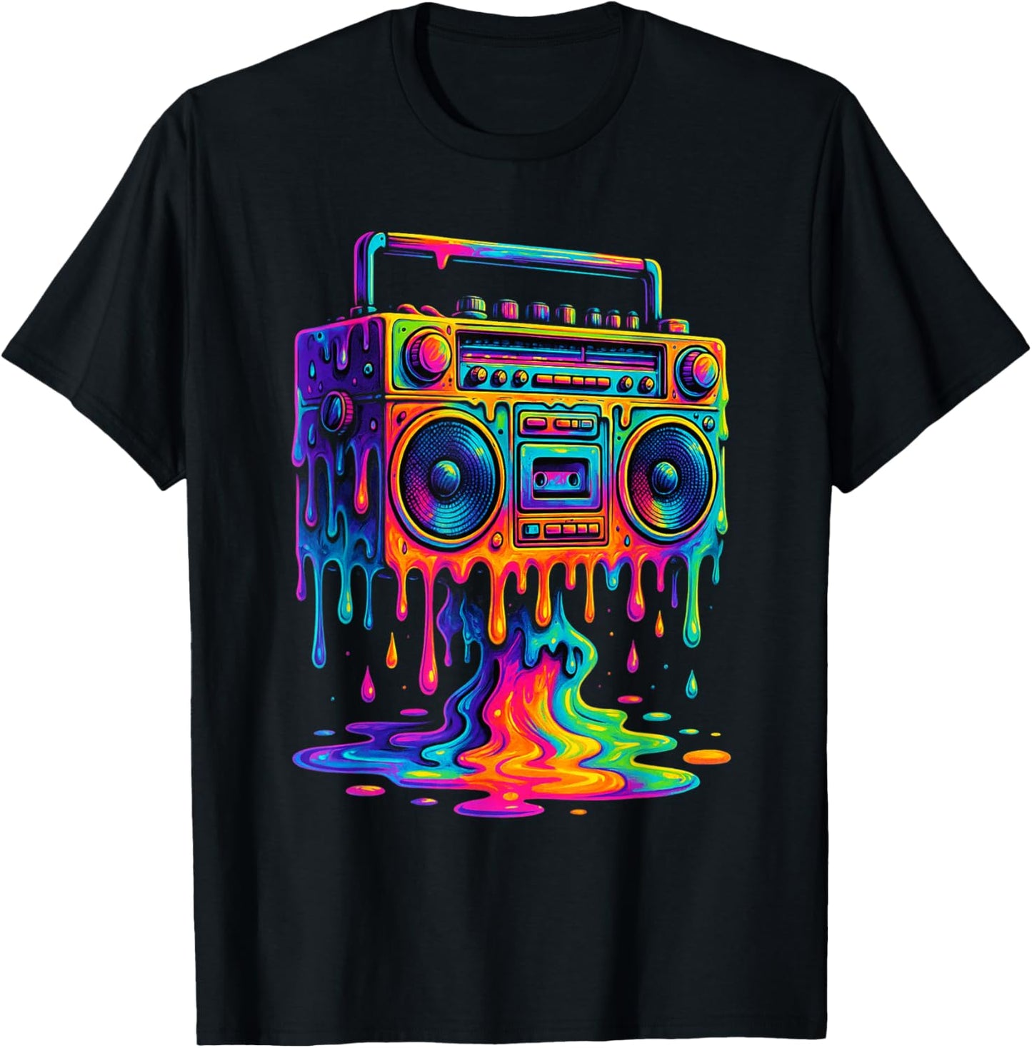 Old School 80s Hip Hop Boombox with Dripping Paint Art T-Shirt