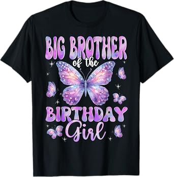 Big Brother Of The Birthday Girl Butterfly Family Matching T-Shirt