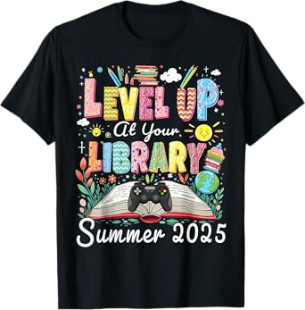 Level up at your Library Summer 2025 Read Gamer Books T-Shirt