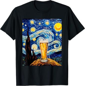 Aesthetic Vangogh Style Starry Night Beer T-Shirt