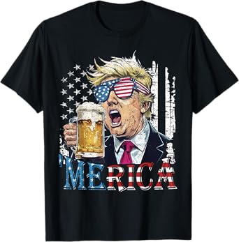 'MERICA Trump 4th Of July Funny Drinking Beer Men Women T-Shirt