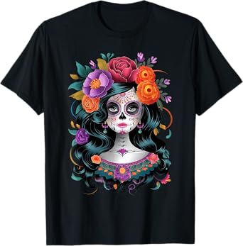 De Los Muertos La Catrina Day of the Dead Women Sugar Skull T-Shirt