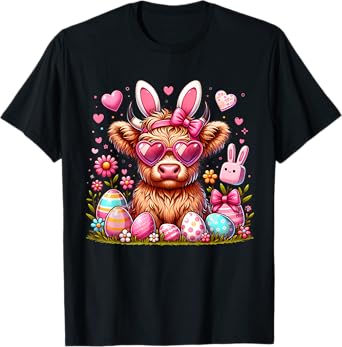 Easter Day Highland Cow bunny Cute Cow Easter T-Shirt