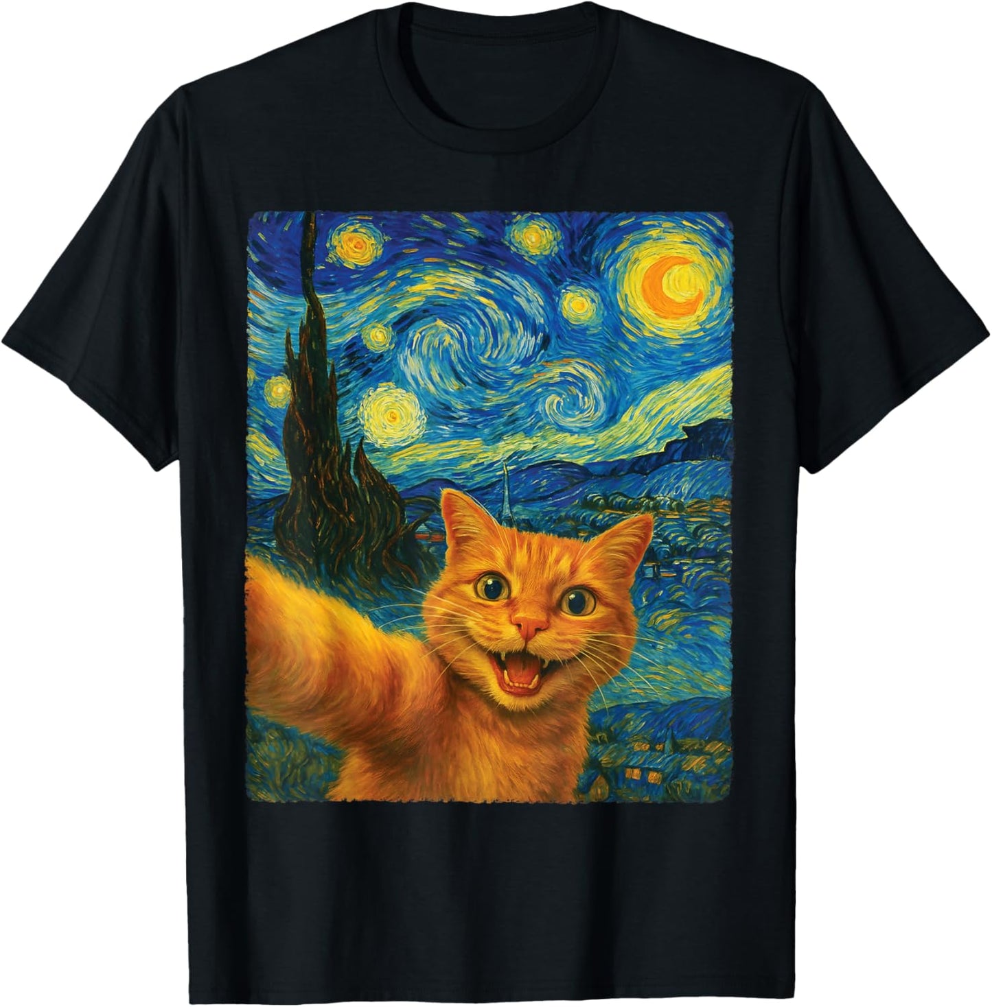Orange Cat Starry Night Van Gogh Selfie Cat Mom Cat Lover's T-Shirt