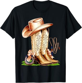 Coquette Pink Bow Cowboy Boots Cute Teen Girls, Women T-Shirt