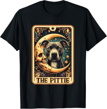 Tarot Card Crescent Moon Pit-Bull Dog Pittie Mom Halloween Men Women T-Shirt