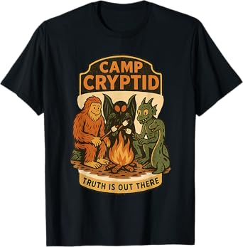 Funny Camp Cryptid Bigfoot Mothman Jackalope Retro Camping T-Shirt