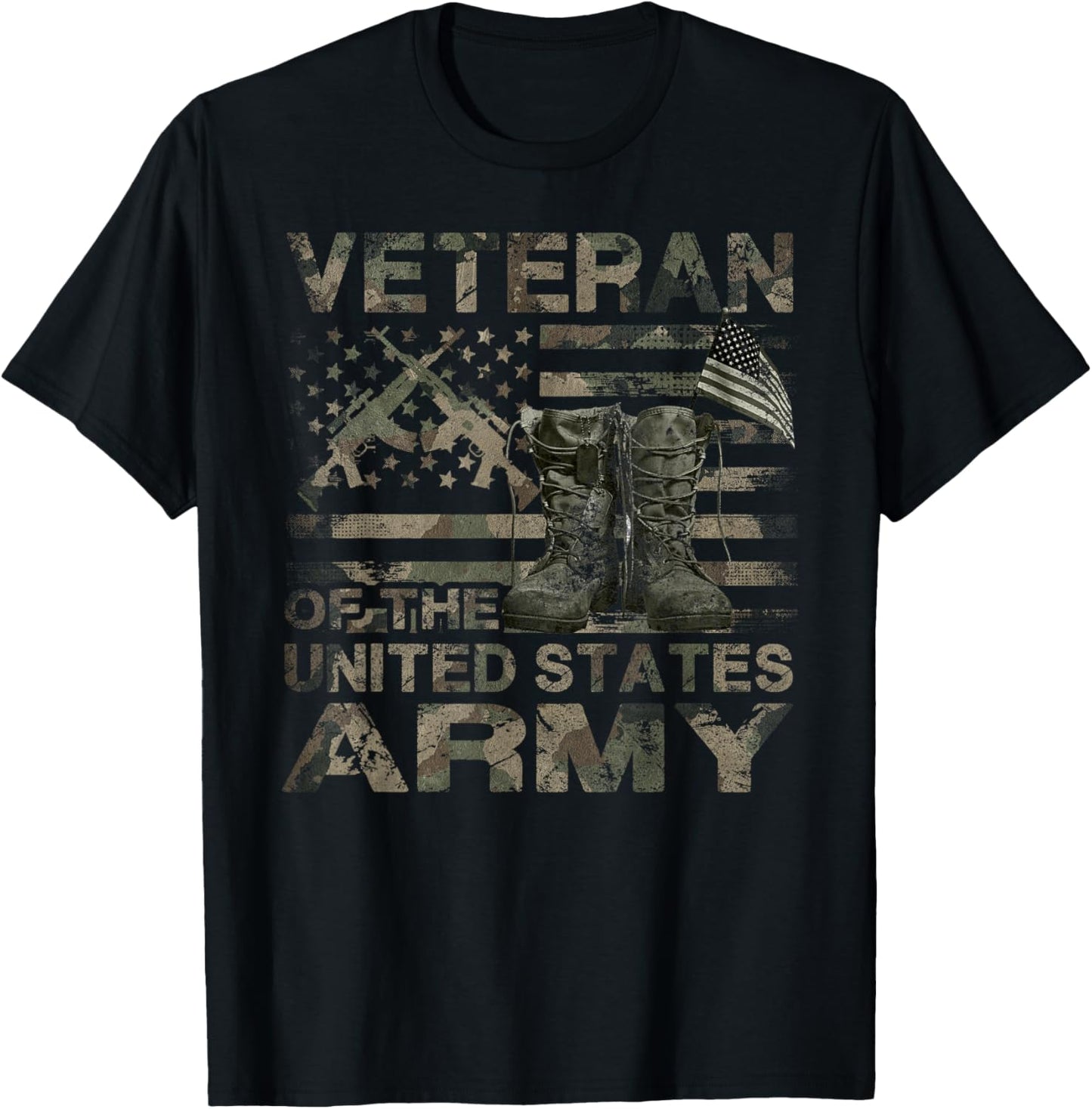 Distressed American Flag Camouflage Proud US Army Veteran T-Shirt