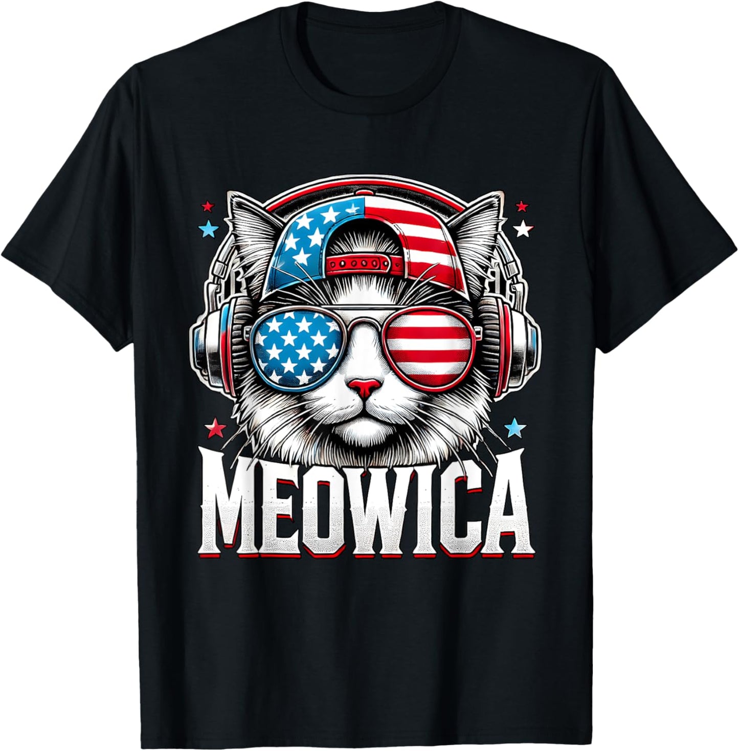 Meowica Cat Kitty American Flag Usa Funny 4th Of July Fourth T-shirt