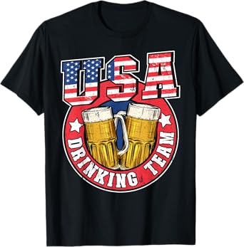 USA Drinking Team US American Flag 4th Of July Beer Drinking T-Shirt
