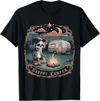 Happy Camper Funny Camping Skeleton Campfire T-Shirt