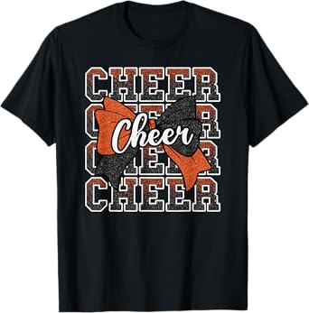 Orange Black Bow Cheer Sport Cheerleader Cheerleading Team T-Shirt