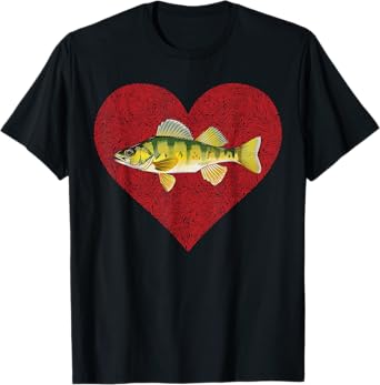Yellow Perch Valentines Day Fish Love Fingerprint T-Shirt