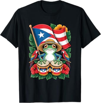 Puerto Rico Boricua Coqui Frog Taino Sun Puerto Rican Flag T-Shirt