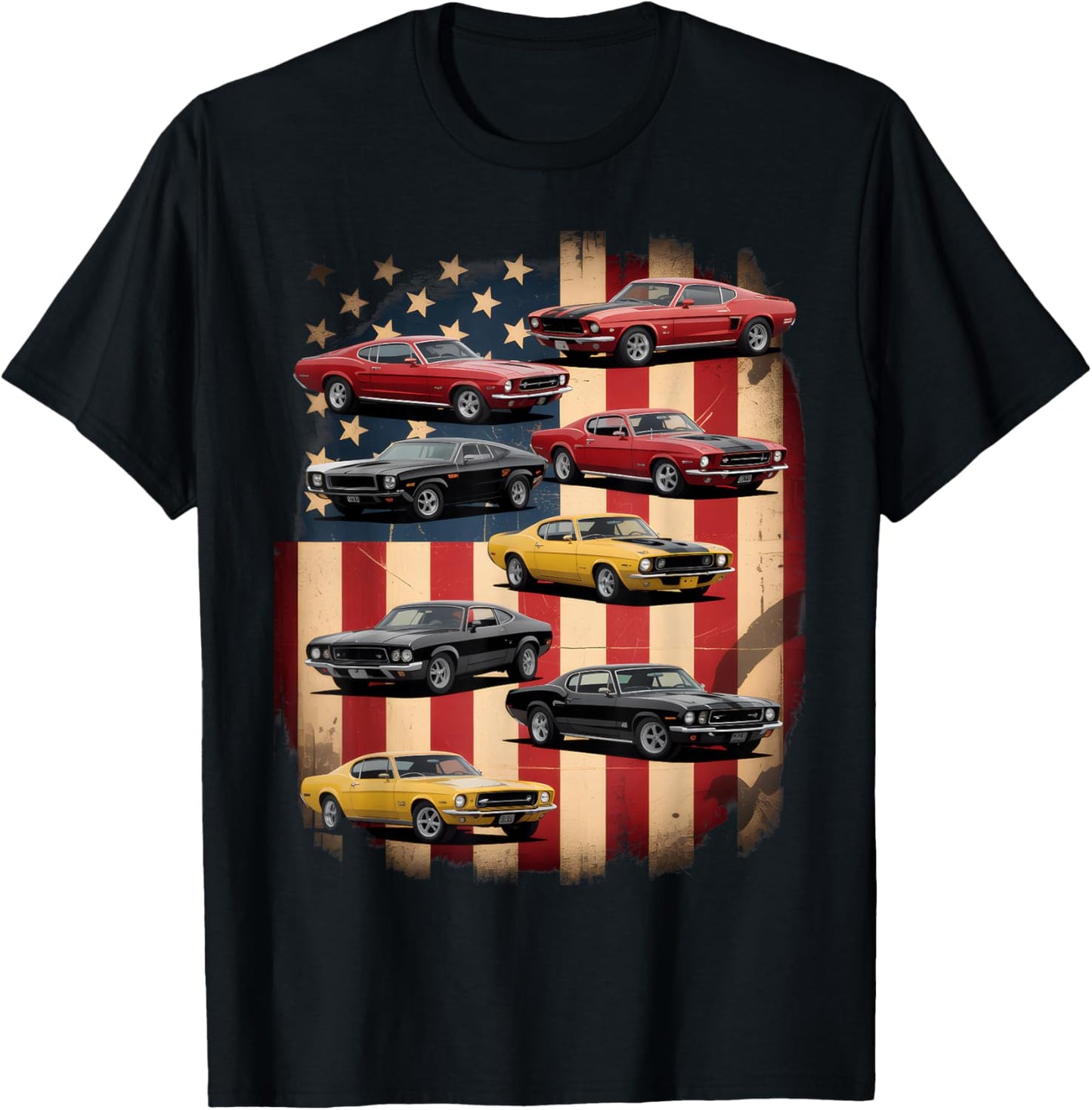 Vintage Classic Muscle Car Retro American Flag Patriotic T-shirt