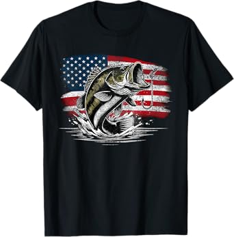 Fishing Retro US American Flag Bass Fish Fisherman Camo T-Shirt