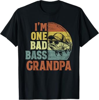 Vintage I'm One Bad Bass Grandpa Funny Fishing Grandpa T-Shirt